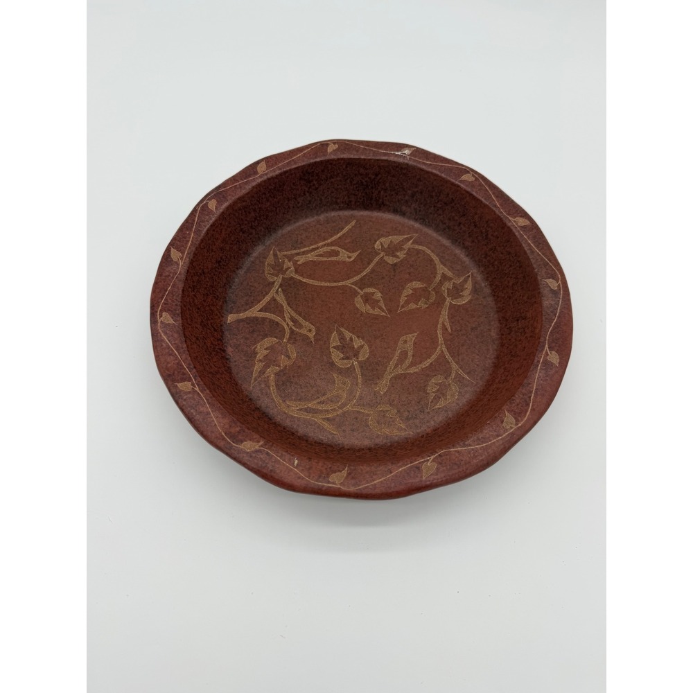 Ten Thousand Villages Pie Dish Kitchen‎ Window Lombok Pottery Brown Hand-Etched
